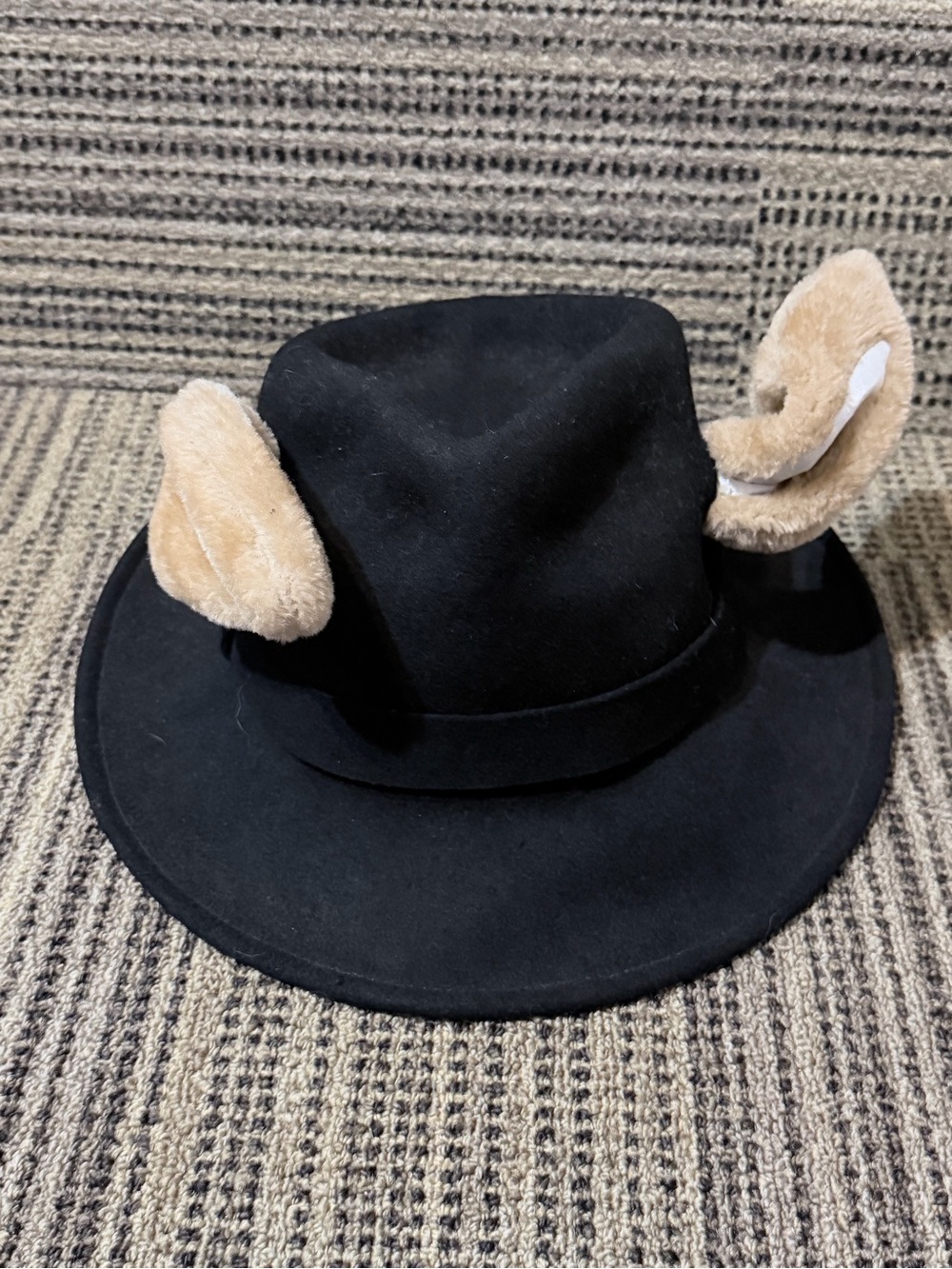 Kids Black Fedora Hat with Beige Plush Ears cosplay costume